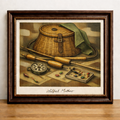 Cubist fishing still life artwork