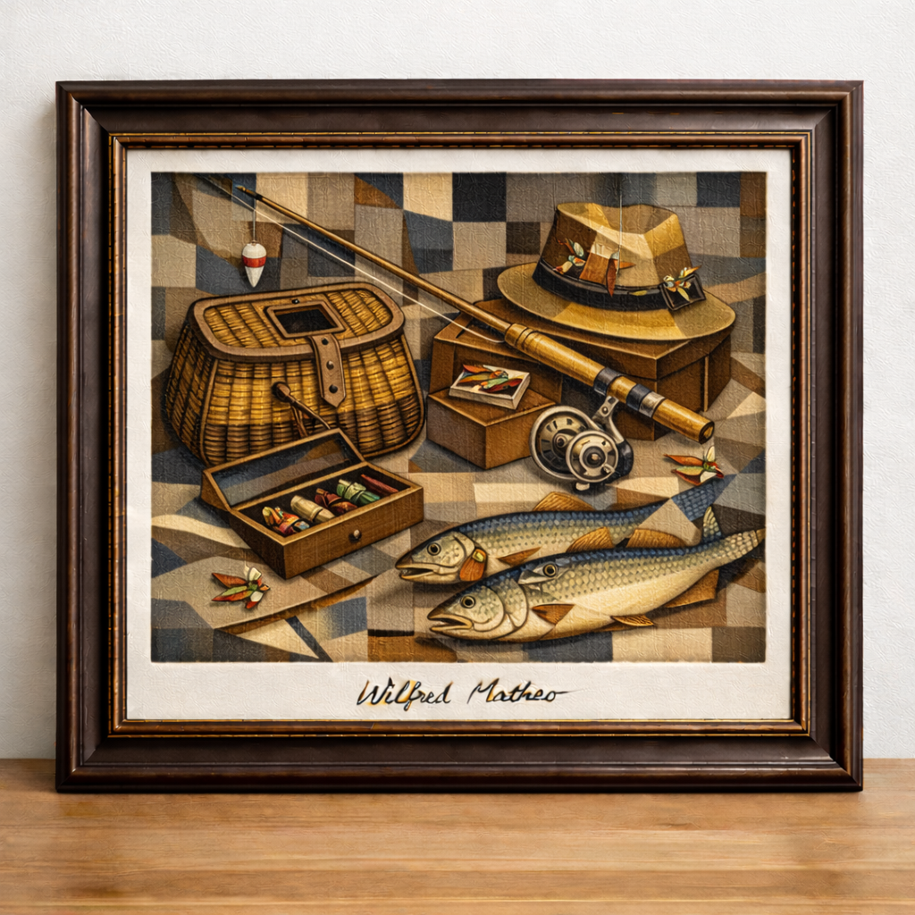 Cubist fishing still life by Matheo