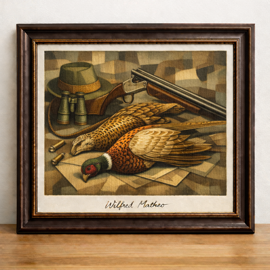 Cubist hunting scene with pheasants