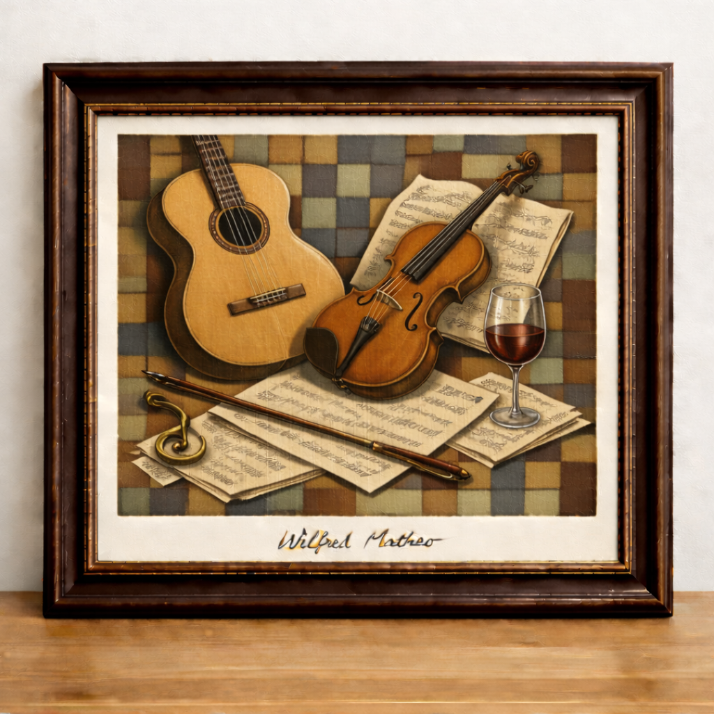 Cubist musical still life painting