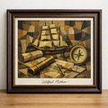 Cubist nautical scene with antique tools