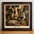 Cubist still life on wooden table