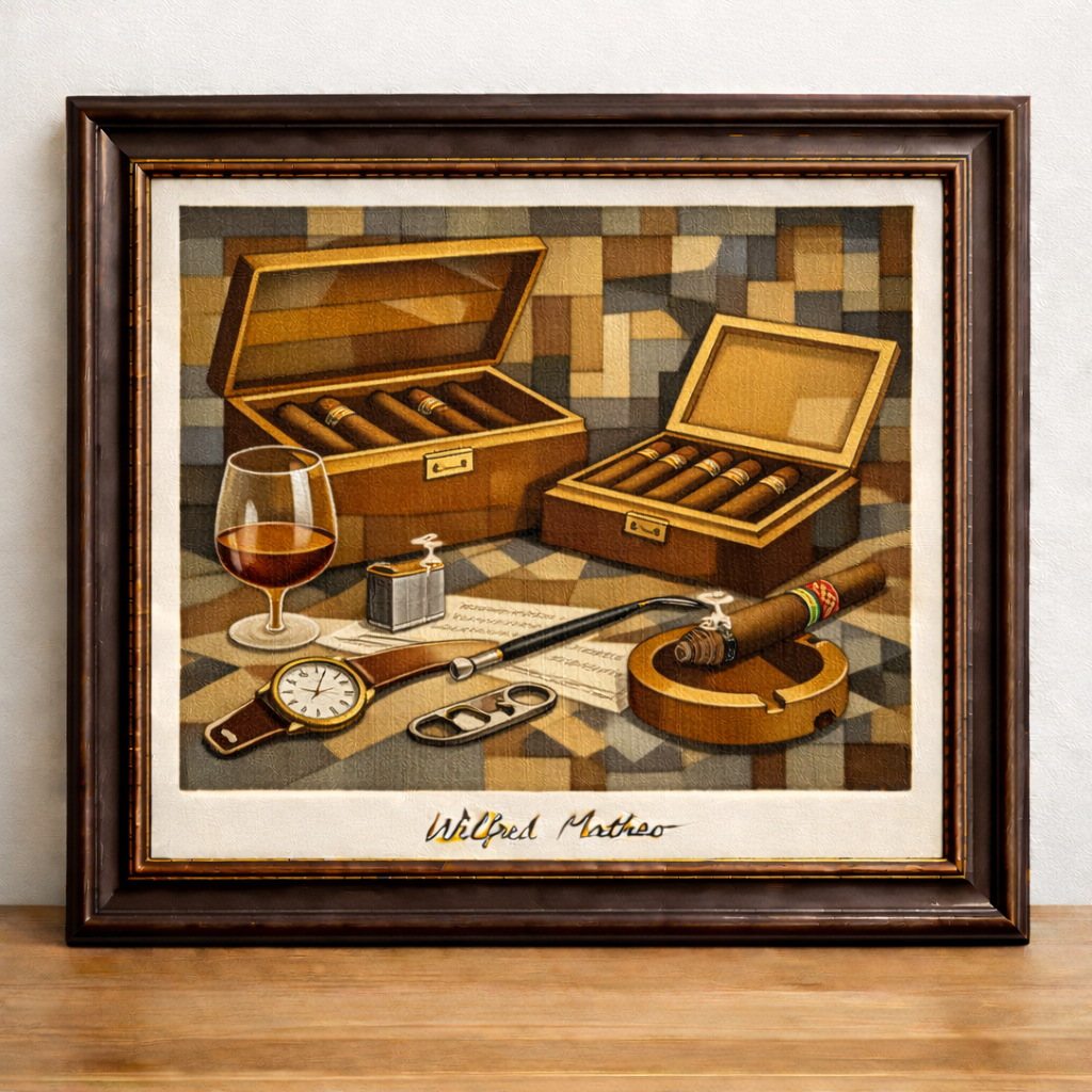 Cubist still life with luxury items