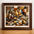 Cubist still life with pears and wine