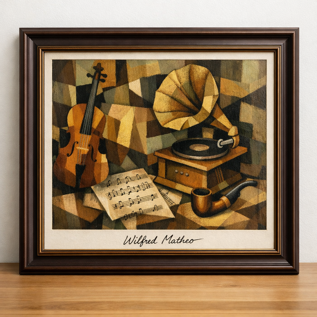 Cubist still life with vintage objects