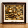 Cubist still life with whiskey and cigar