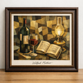 Cubist still life with wine and book