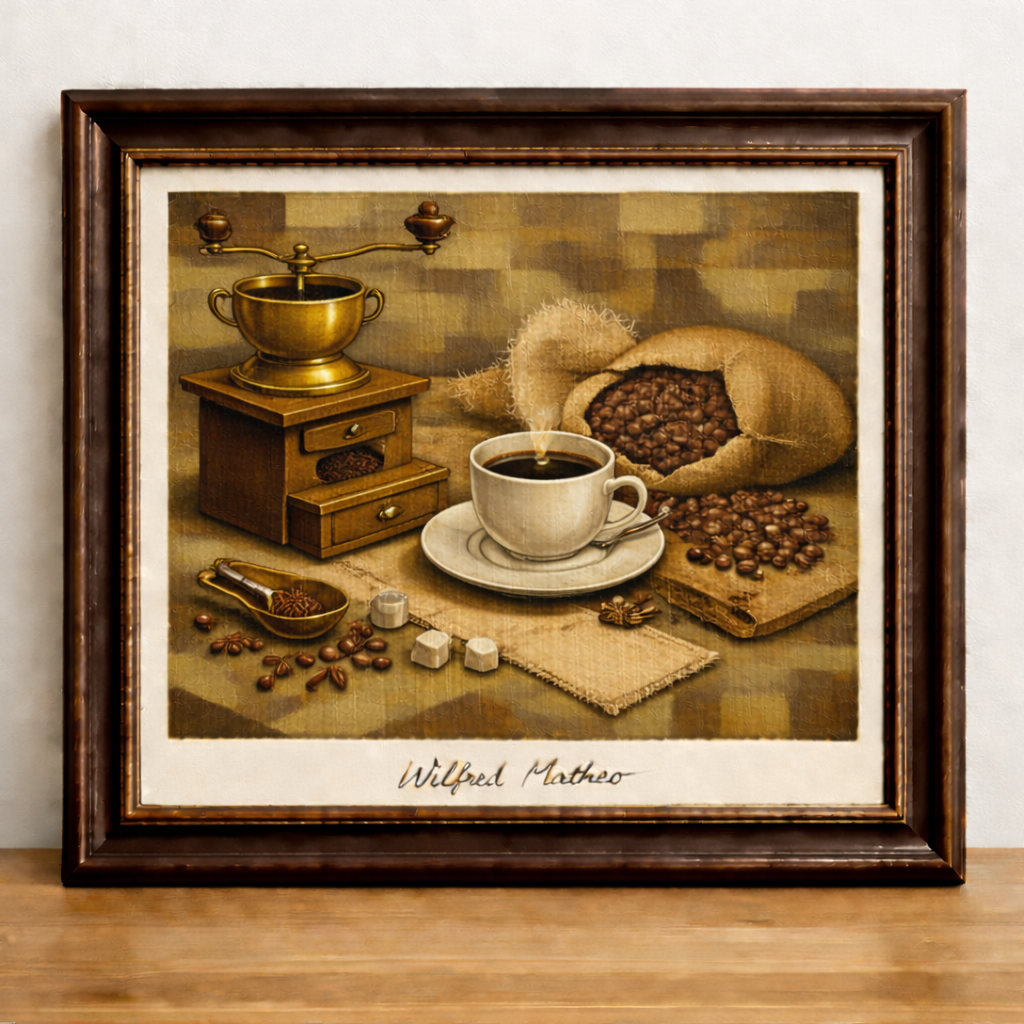 Still life with coffee and antiques